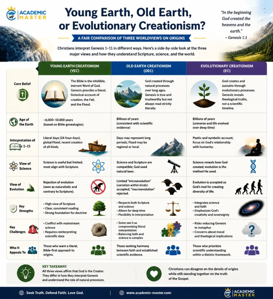 Young Earth Old Earth and Evolutionary Creationism Compared