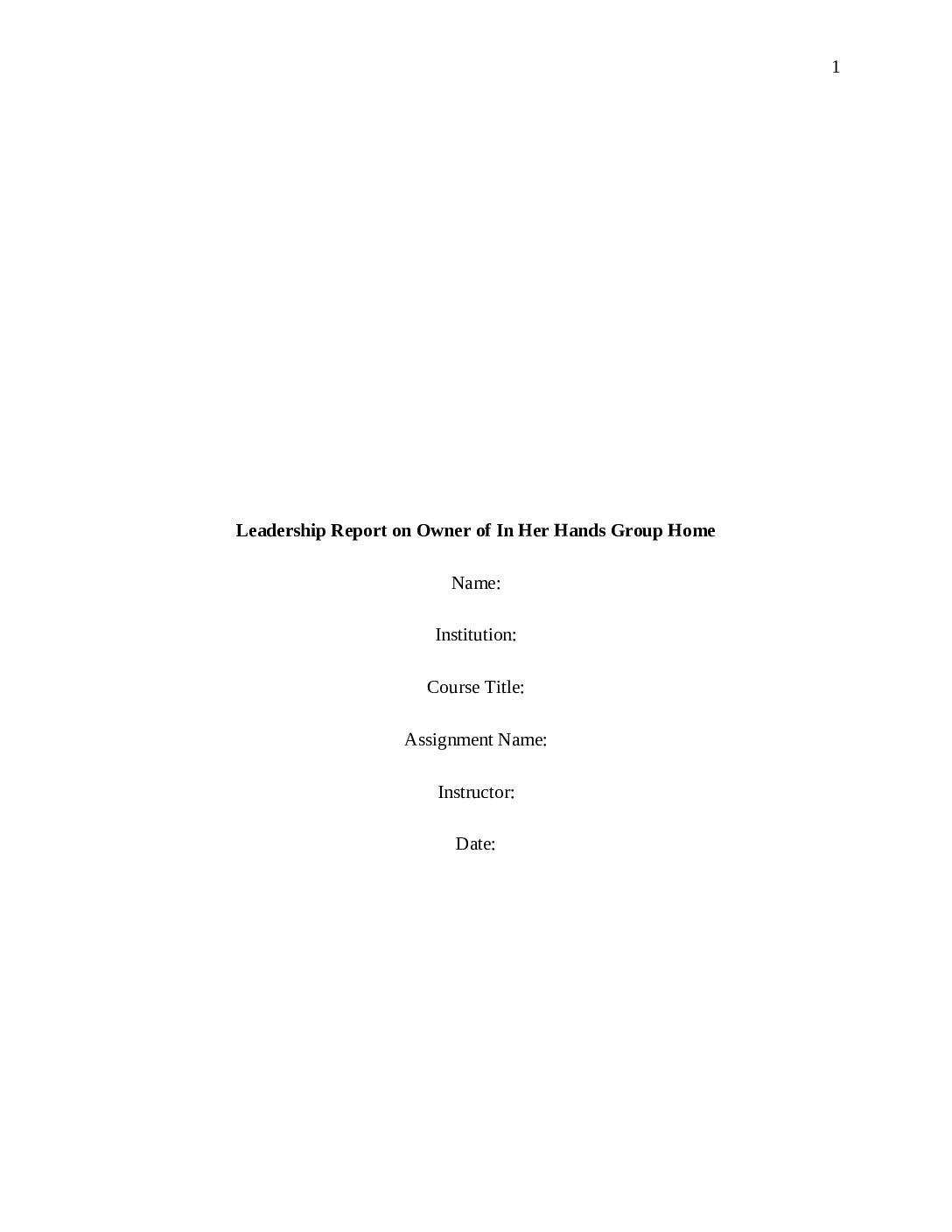 Our Samples 7 Leadership Report on Owner of In Her Hands Group Home pdf