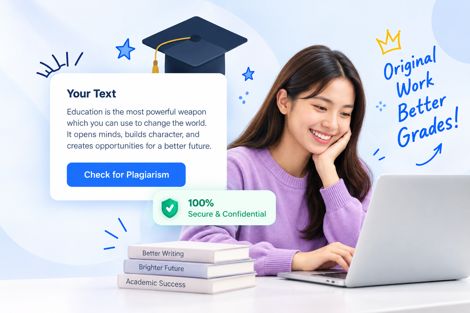 Student checking plagiarism before submitting an assignment