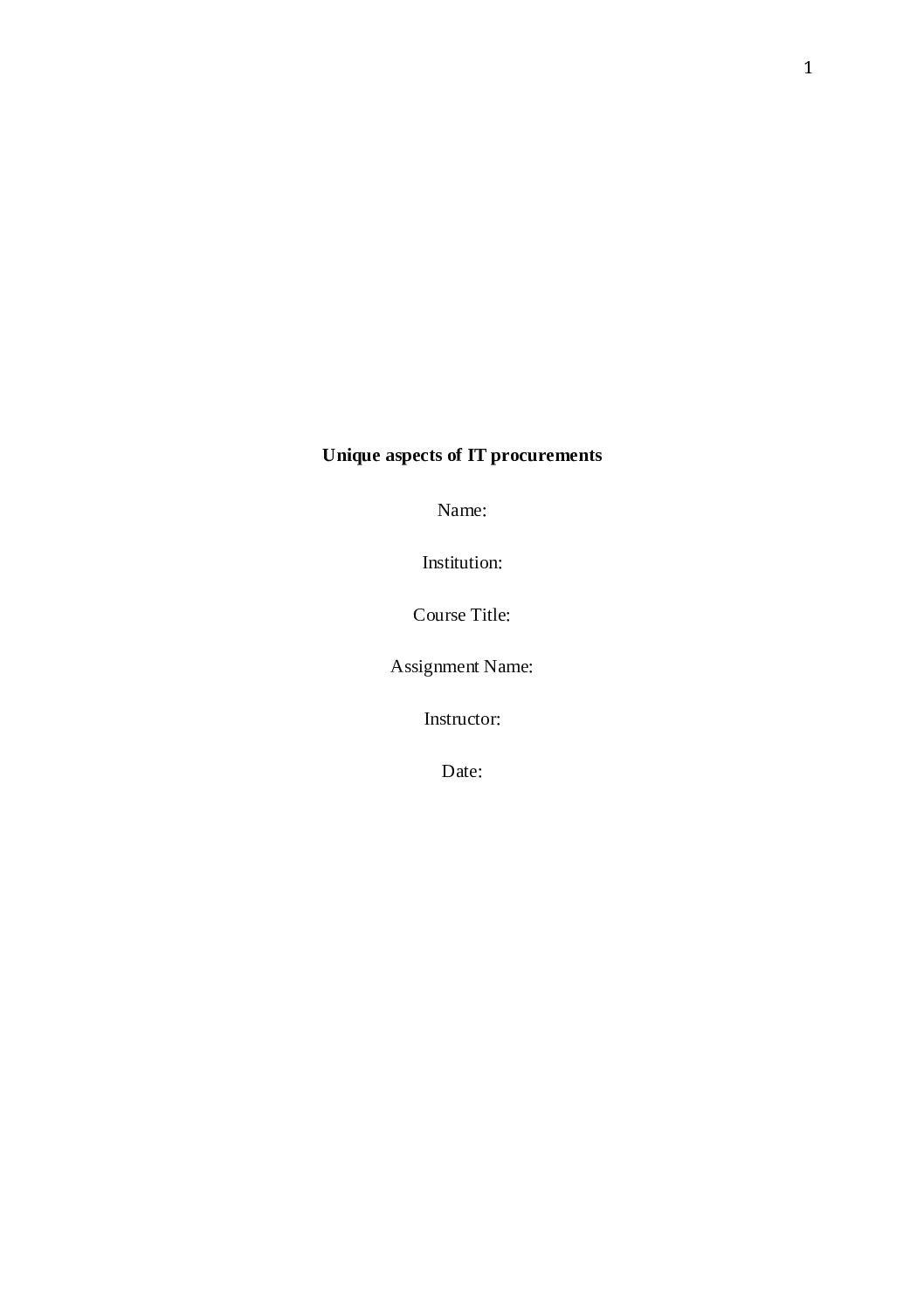 Unique aspects of IT procurements pdf