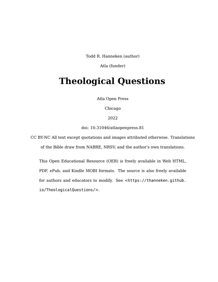 Theological Questions 2 Cover of Theological Questions