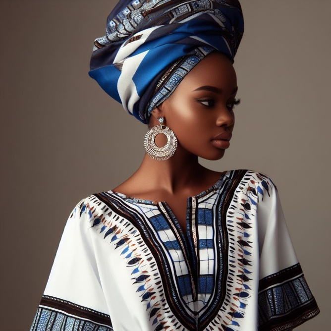 Illustrative African-inspired headwrap and clothing