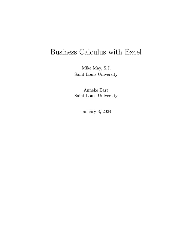 Book cover of Business Calculus with Excel